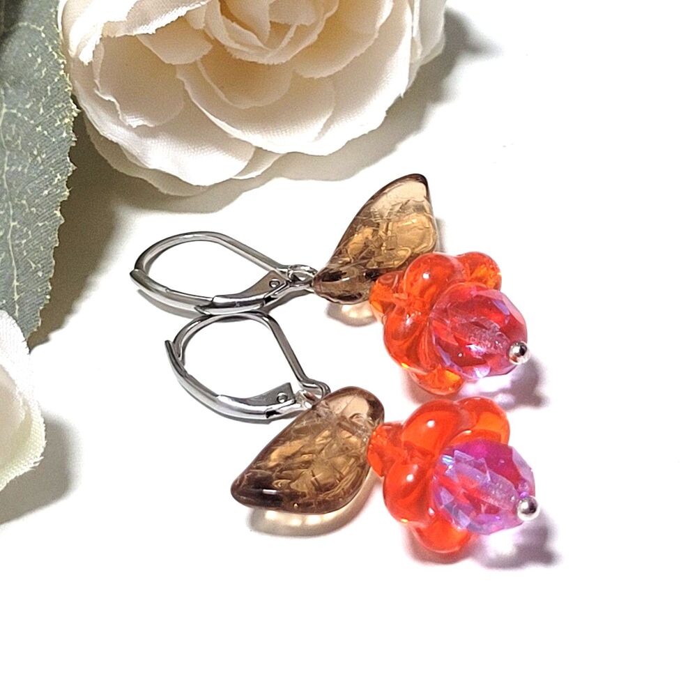 Artisan earrings  663# NEW bohemian Flower drop earrings floral Czech glas petal